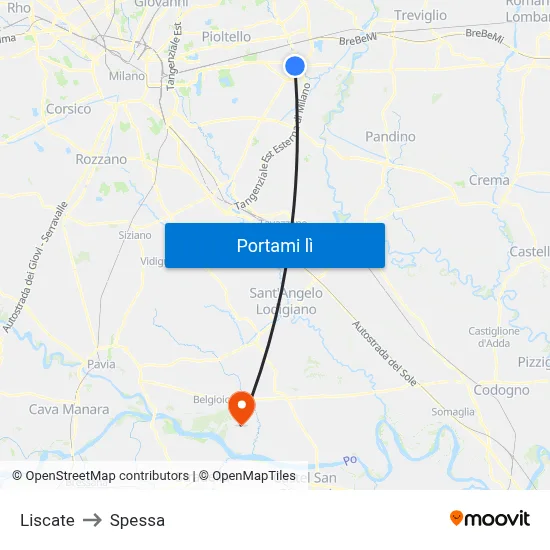 Liscate to Spessa map