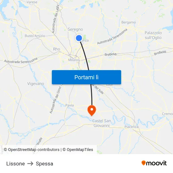 Lissone to Spessa map