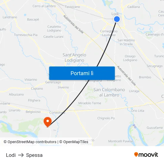Lodi to Spessa map