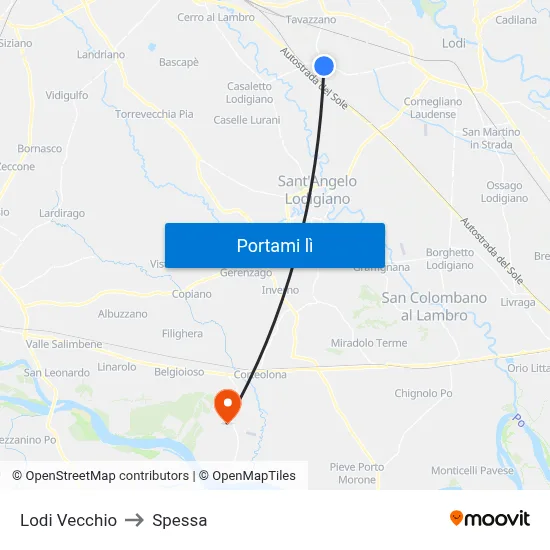 Lodi Vecchio to Spessa map