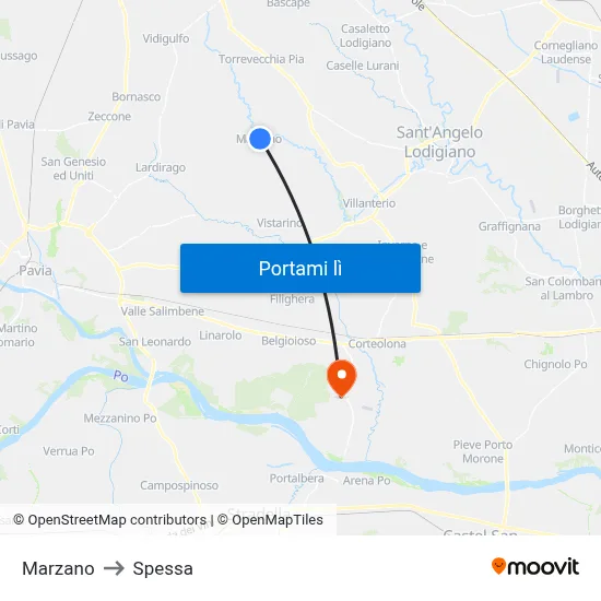 Marzano to Spessa map