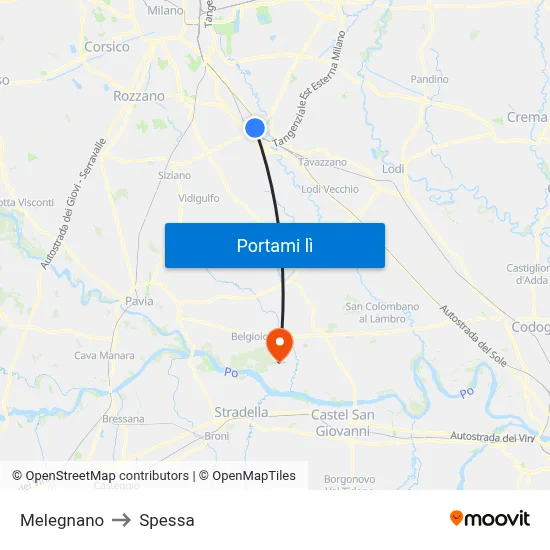 Melegnano to Spessa map
