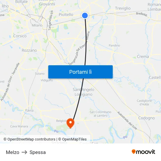 Melzo to Spessa map