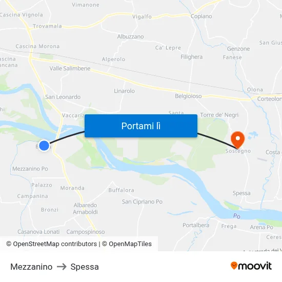 Mezzanino to Spessa map