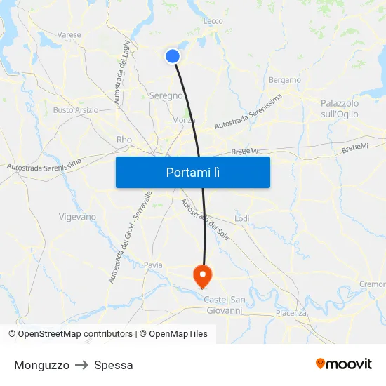 Monguzzo to Spessa map