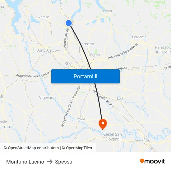 Montano Lucino to Spessa map