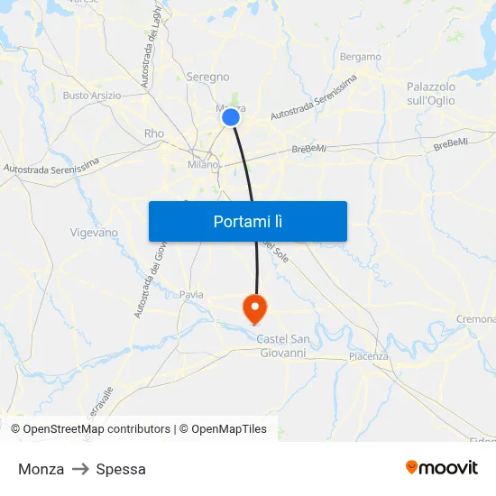 Monza to Spessa map