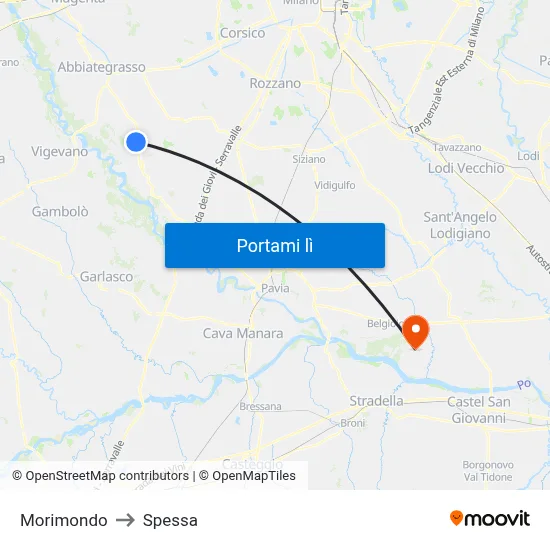 Morimondo to Spessa map