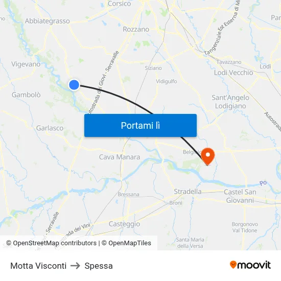 Motta Visconti to Spessa map