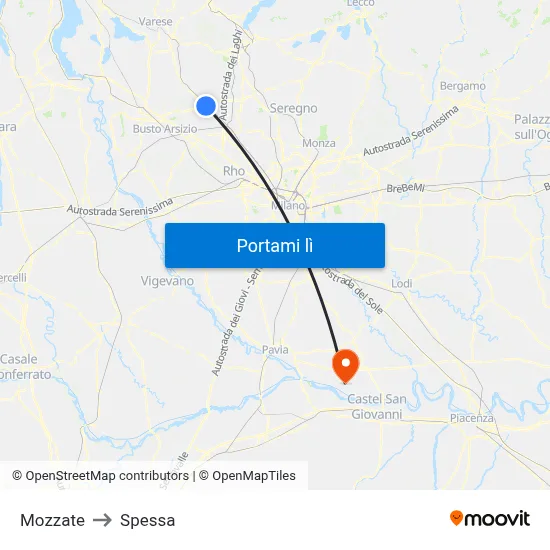 Mozzate to Spessa map