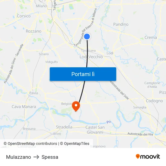 Mulazzano to Spessa map