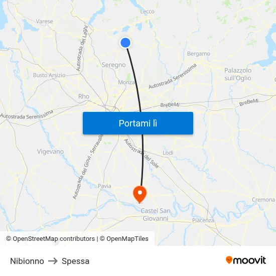 Nibionno to Spessa map