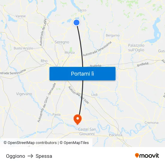 Oggiono to Spessa map