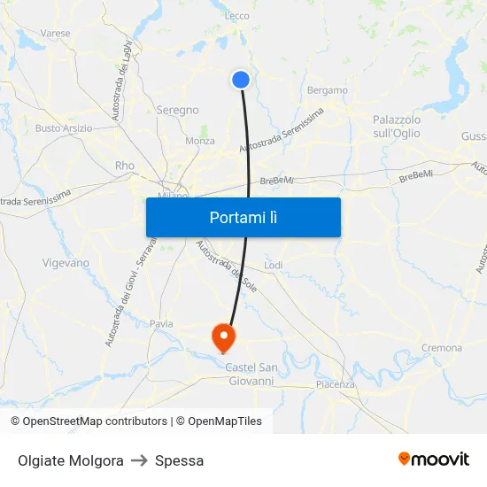 Olgiate Molgora to Spessa map
