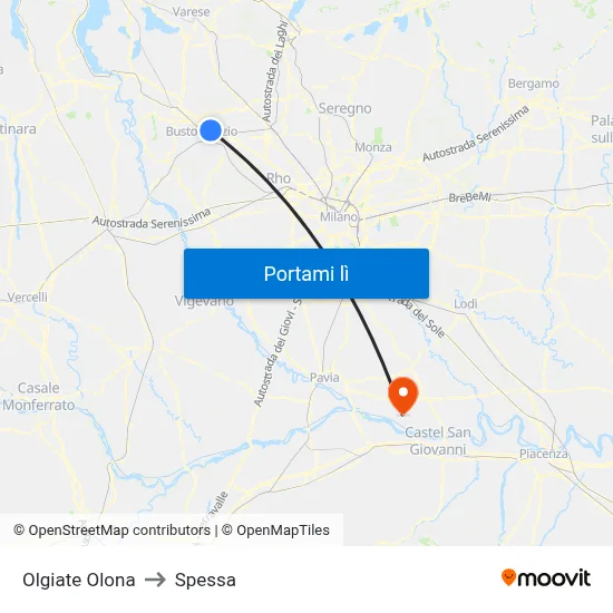 Olgiate Olona to Spessa map