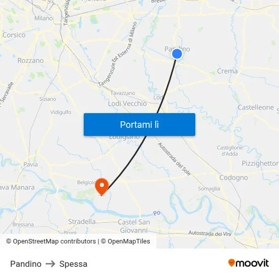 Pandino to Spessa map