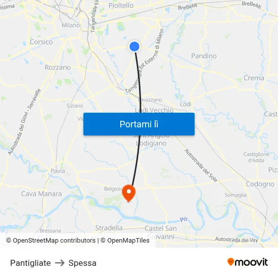Pantigliate to Spessa map