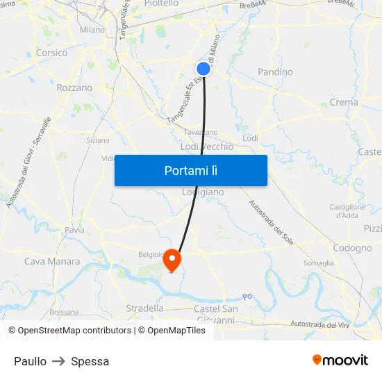 Paullo to Spessa map