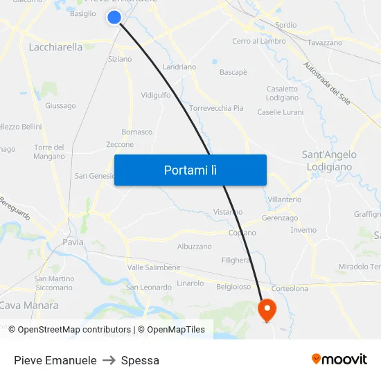 Pieve Emanuele to Spessa map