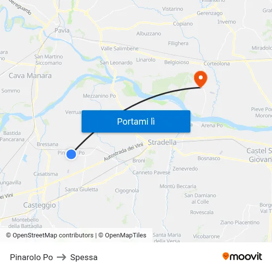 Pinarolo Po to Spessa map