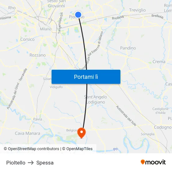 Pioltello to Spessa map