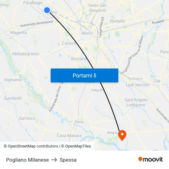 Pogliano Milanese to Spessa map