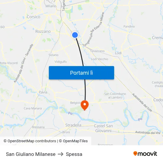San Giuliano Milanese to Spessa map