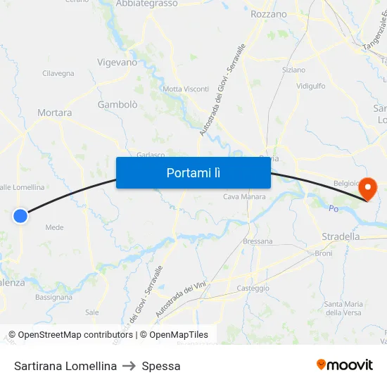 Sartirana Lomellina to Spessa map
