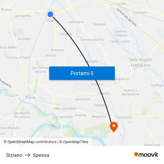 Siziano to Spessa map