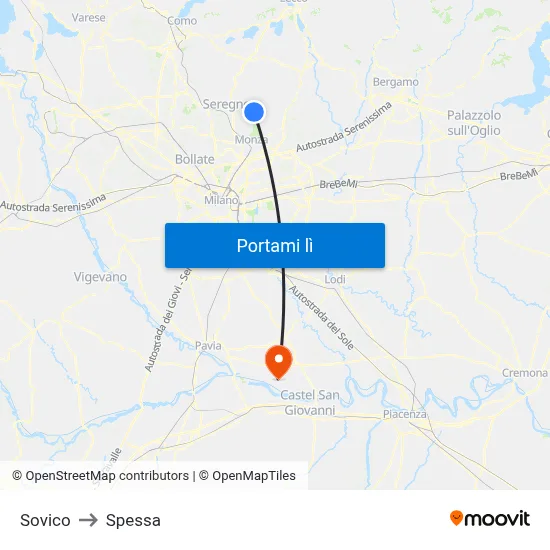 Sovico to Spessa map