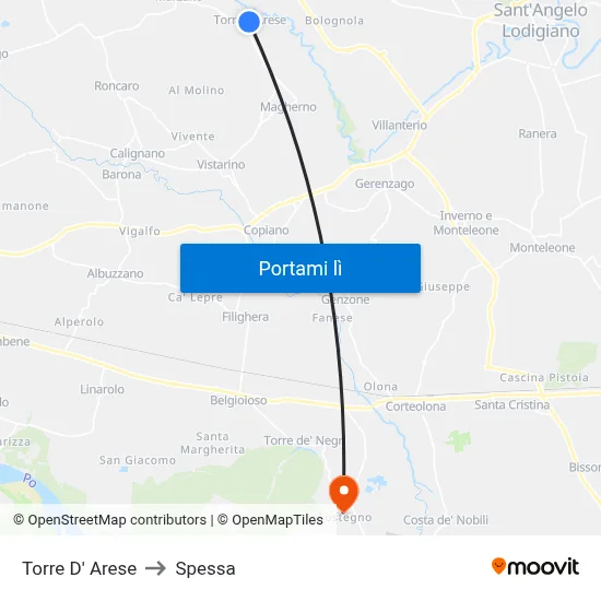 Torre D' Arese to Spessa map