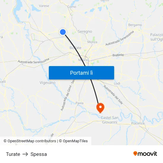 Turate to Spessa map