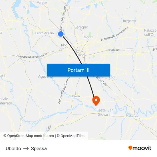 Uboldo to Spessa map