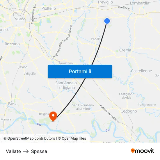 Vailate to Spessa map
