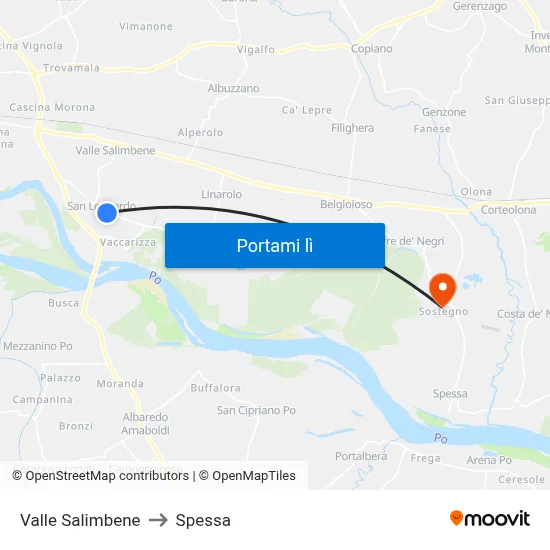 Valle Salimbene to Spessa map