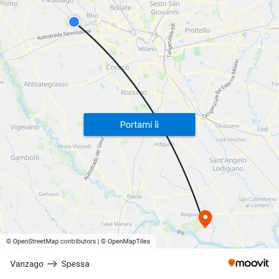 Vanzago to Spessa map