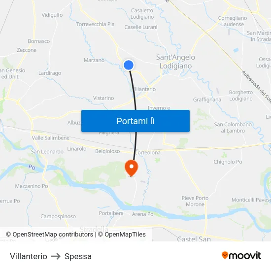 Villanterio to Spessa map