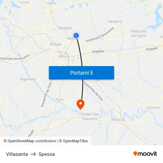 Villasanta to Spessa map