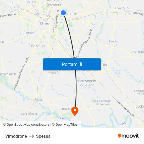 Vimodrone to Spessa map