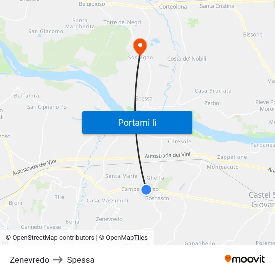 Zenevredo to Spessa map