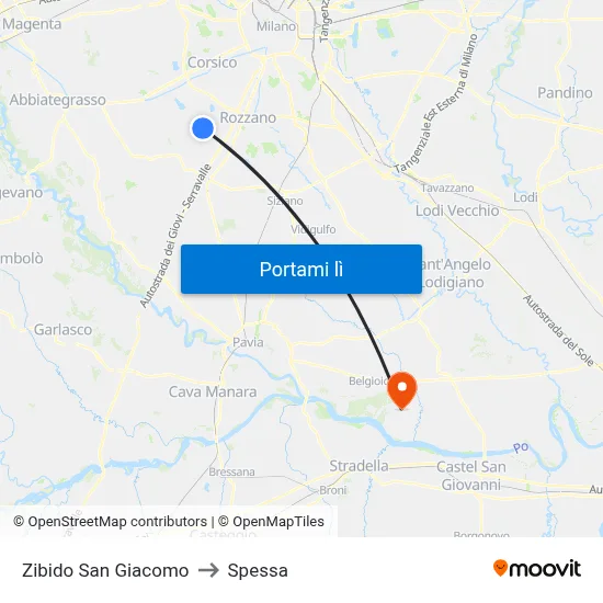 Zibido San Giacomo to Spessa map
