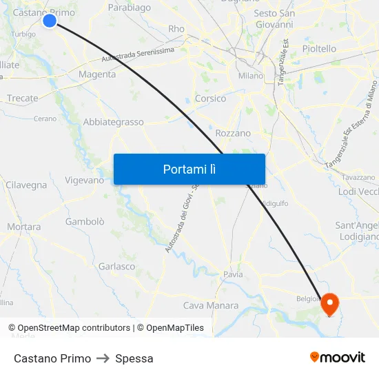 Castano Primo to Spessa map