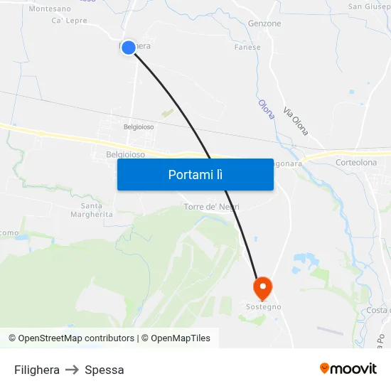 Filighera to Spessa map