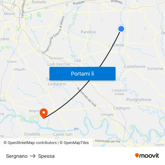 Sergnano to Spessa map
