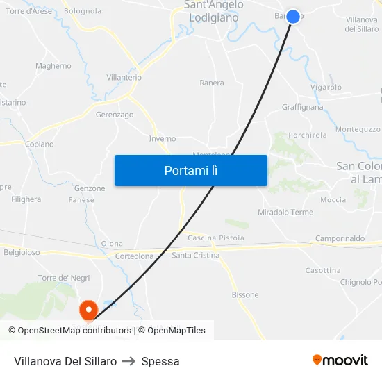 Villanova Del Sillaro to Spessa map