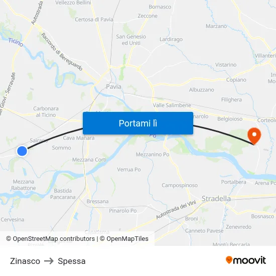 Zinasco to Spessa map
