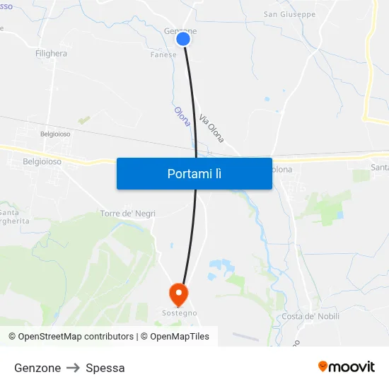 Genzone to Spessa map