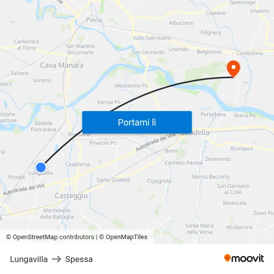 Lungavilla to Spessa map