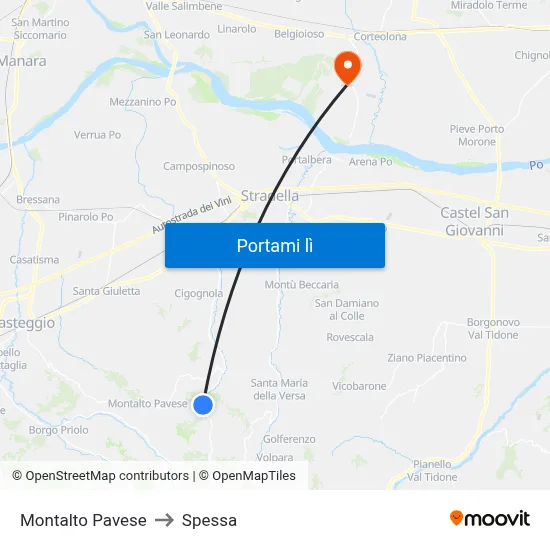 Montalto Pavese to Spessa map