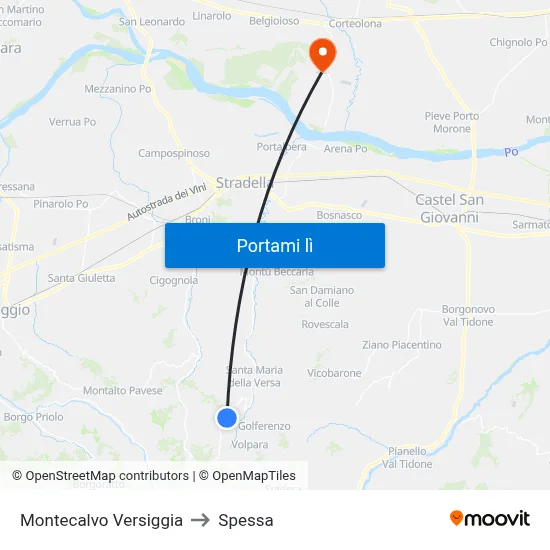 Montecalvo Versiggia to Spessa map